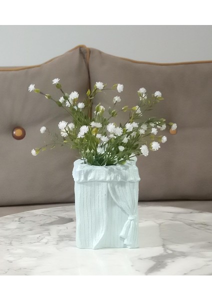 Dahil,vazo Dahil,vazoda Çiçek,beyaz Yapay Çiçek,vazo Dekoratif Poliresin 7X7X17CM