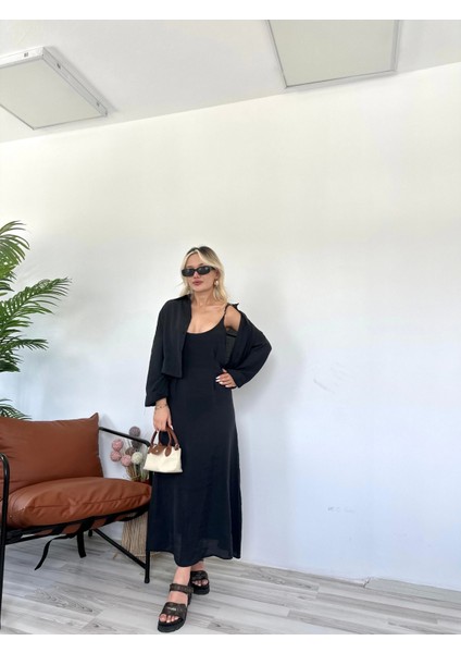 Kadın Gömlek Elbise Takım Siyah