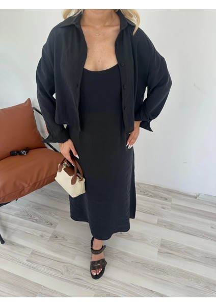 Kadın Gömlek Elbise Takım Siyah fiyatları