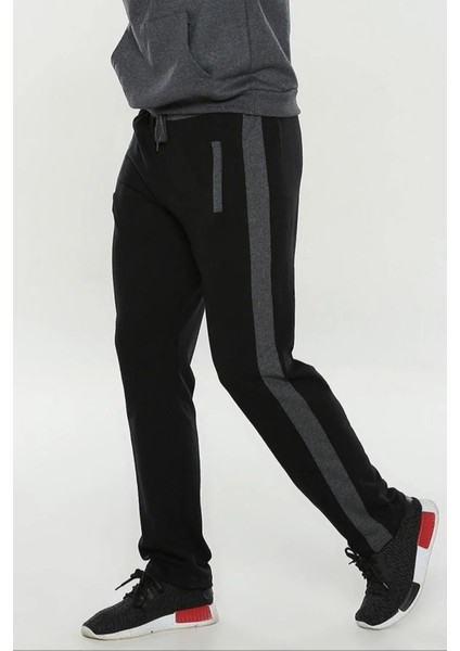 Erkek Siyah Eşofman Altı Beli Lastikli Yanlar Şeritli 19457