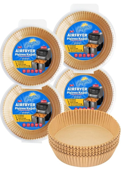 Airfryer Pişirme Kağıdı,fritöz Yağlı Kağıdı 25&apos;li X4 Adet Avantajlı Paket - Toplam 100 Adet