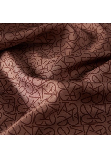 Ipekevi Twill Ipek Eşarp - Typo Monogram - Toprak