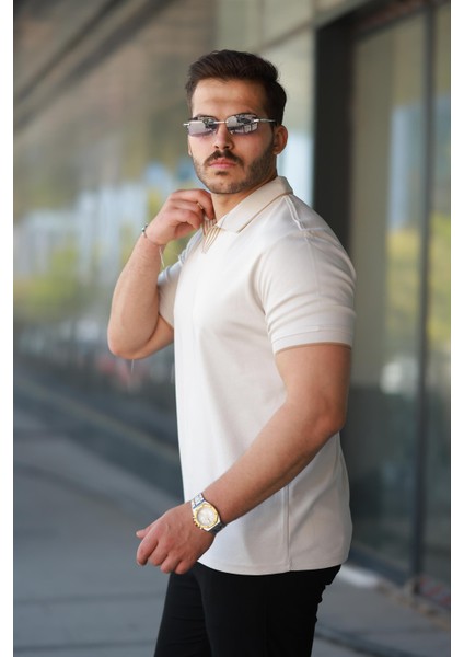 Erkek Ekru Polo Yaka %100 Pamuk Tişört - 2531 fiyatları