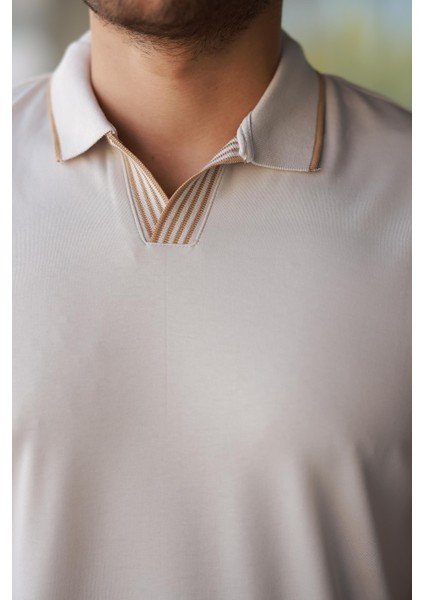 Erkek Ekru Polo Yaka %100 Pamuk Tişört - 2531 modelleri