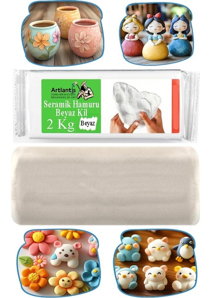 Beyaz Seramik Hamuru 2 kg Ebeşuar Modelleme Monalisa Pastel 6 Renk Akrilik Boya Fırça 75 ml Seramik Çamuru Heykel Sanat