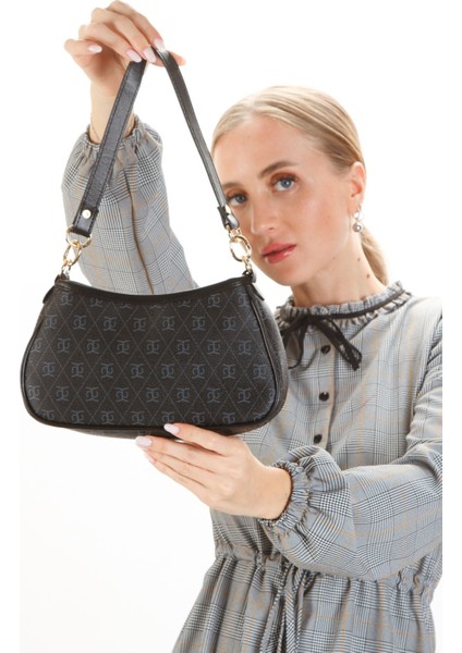 Kadın Farme Monogram Baget El ve Omuz Çantası new111 - Siyah