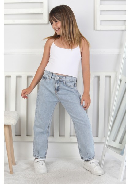 Kız Çocuk Paça Detaylı Kot Pantolon