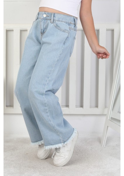 Kız Çocuk Paça Detaylı Kot Pantolon