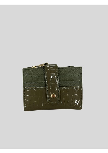 Krokodil Desenli Parlak Fermuarlı Kartlıklı Cüzdan