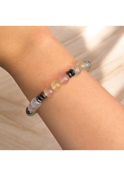 Jade Doğal Taş Sıralı Hematit Detaylı Lastikli Bileklik