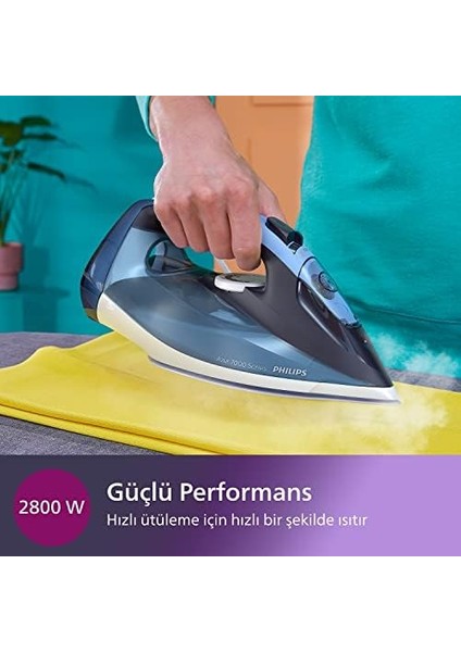 DST7020/20 Azur Buharlı Ütü, 2800W, 50/dk Sürekli Buhar, 250 G Şok Buhar, Dikey Buhar, Steamglide Plus Tabanlı