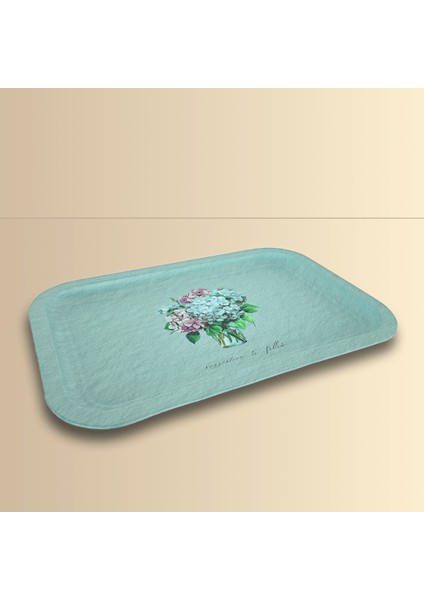 Home Ortanca Buketi Sunumluk Metal Tepsi - Yeşil
