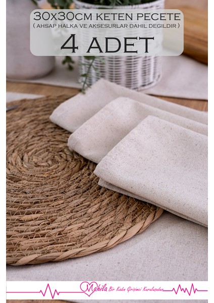 4 Adet %100 Ham Keten Peçete 30X30CM, Amerikan Sunum Peçetesi, Organik Keten fiyatları