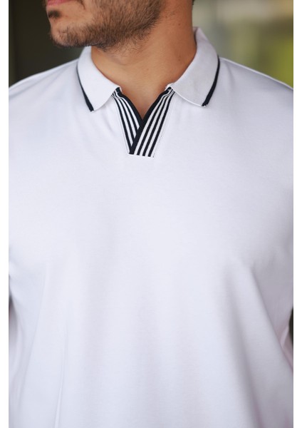 Erkek Beyaz Polo Yaka %100 Pamuk Tişört - 2531 modelleri