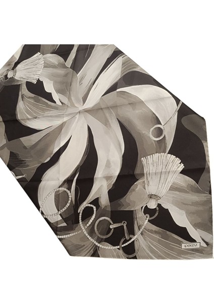 Siyah Beyaz Halat-Zincir Tivil Ipek Eşarp fiyatları