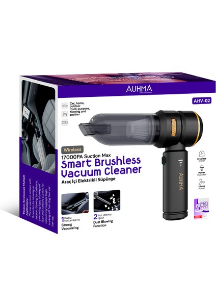 Ahv-02 Kablosuz Araç Içi Süpürge Siyah | 17000PA Güçlü Vakum | Fırçasız Motor | Üfleme & Vakum Özellikli | 9 Başlık + Type-C Kablo fiyatları