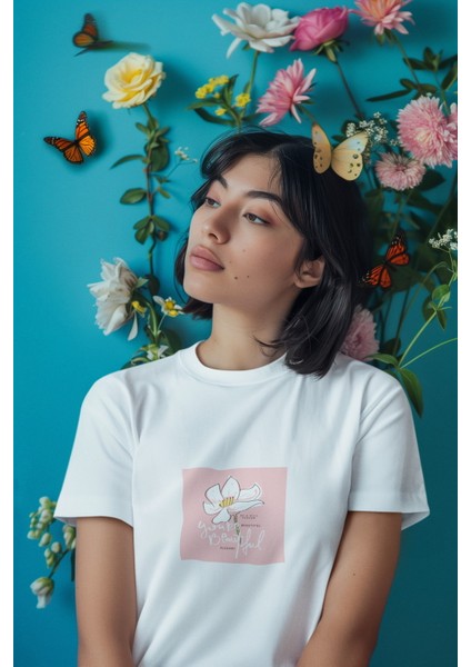 Zuno Kadın Comfort Fit You Are Beautiful Baskılı T-Shirt