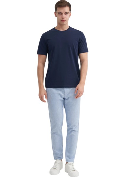 Erkek Slim Fit Bisiklet Yaka Pamuklu Düz Tişört