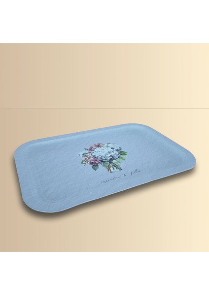 Home Ortanca Buketi Sunumluk Metal Tepsi - Mavi