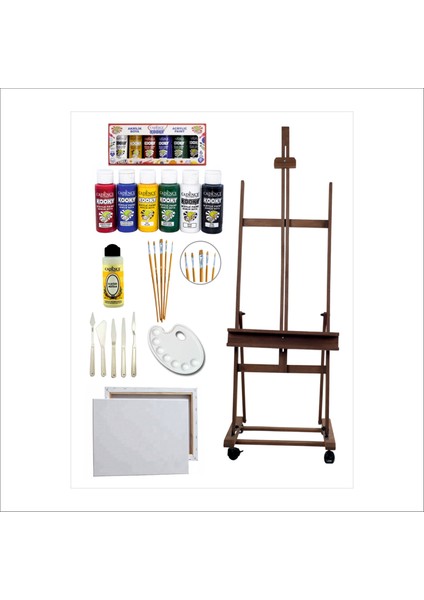 Akrilik Boya Seti 5 Fırça Tuval Palet Şovale