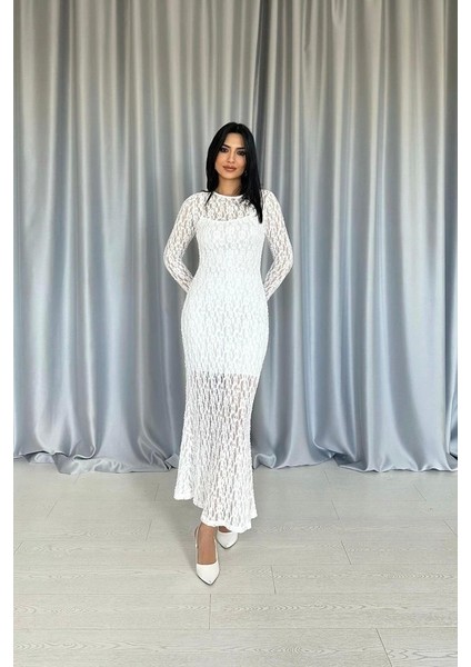Beyaz Dantelli Uzun Kollu Elbise fiyatları