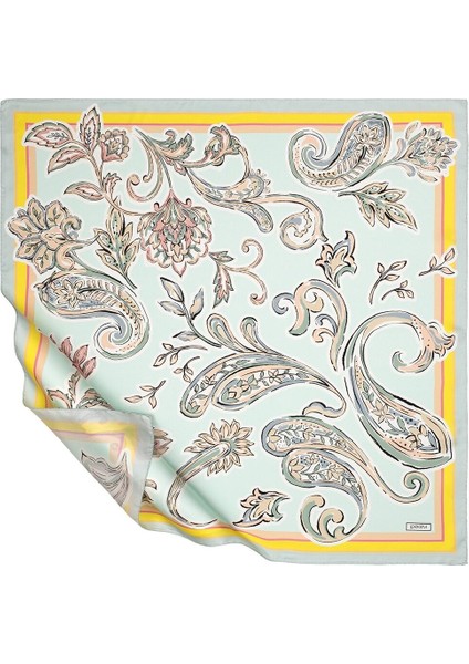 Su Yeşili Baharda Buta Tivil Ipek Eşarp - 1359