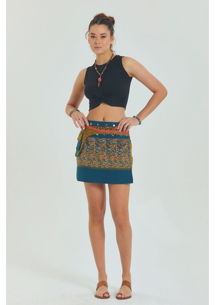 Çiçekli Patch Zımba Detaylı Cepli Mini Etek modelleri