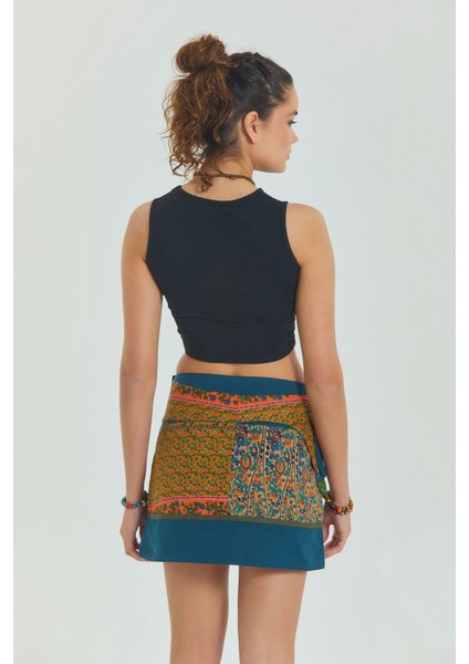 Çiçekli Patch Zımba Detaylı Cepli Mini Etek indirimleri