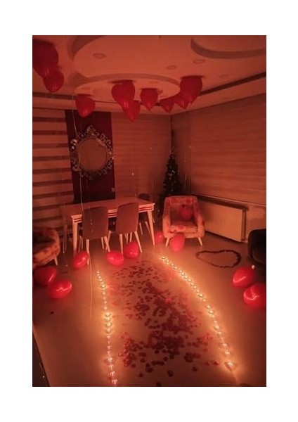 Winky Sevgili Set Kuru Gül Yaprağı,banner,20 Kalp Balon,20 Beyaz Mum Romantik Hediye 14 Şubat Kırmızı modelleri
