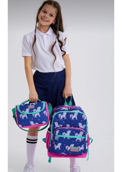 Lacivert Unicorn Desenli Okul Çanta Seti - Kız Çocuk