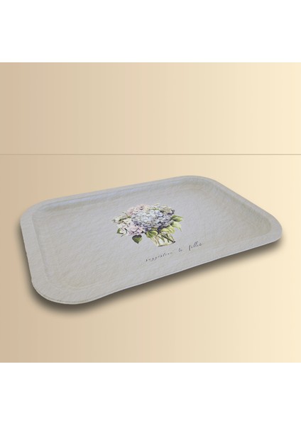 Home Ortanca Buketi Sunumluk Metal Tepsi - Gri