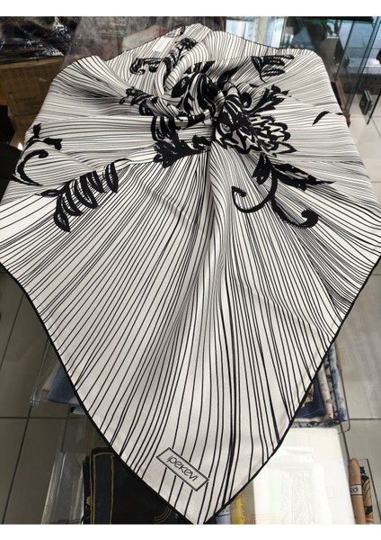 Siyah Beyaz Dantelli Kadife Tivil Ipek Eşarp - 1367 modelleri