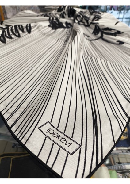 Siyah Beyaz Dantelli Kadife Tivil Ipek Eşarp - 1367 fırsatları