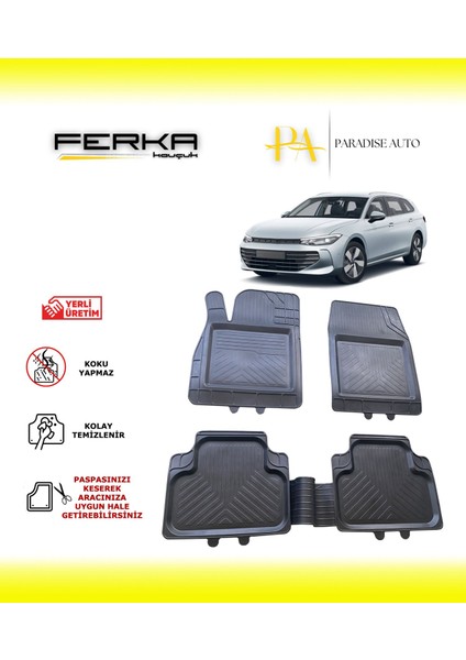 Volkswagen Passat B9 2024 ve Üstü Uyarlanabilir Universal Havuzlu Paspas