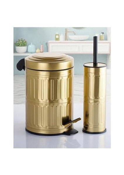 Haus Pedallı Çöp Kovası Tuvalet Wc Fırçası Banyo Çöp Kovası 2li Banyo Seti 5 Litre Gold Vintage fiyatları