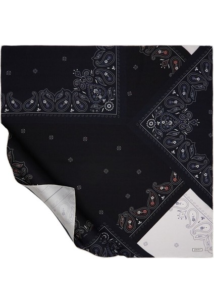 Siyah Gümüş Patchwork Desenli Tivil Ipek Eşarp