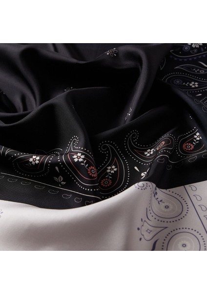 Siyah Gümüş Patchwork Desenli Tivil Ipek Eşarp fiyatları