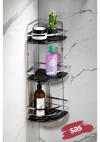 Haus Yapışkanlı Ömür Boyu Paslanmaz Kristal Ayarlanabilir Raf Banyo Düzenleyici Şampuanlık Lk-03 Ks