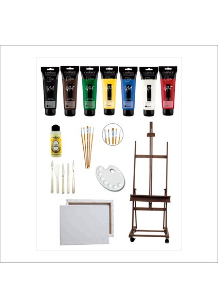Akrilik Boya Seti 7 Fırça Tuval Palet Şovale