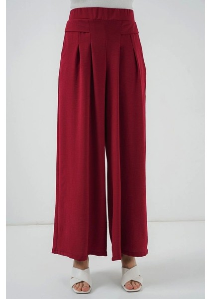 Geniş Paça Pileli Pantolon 6718 - Kırmızı modelleri