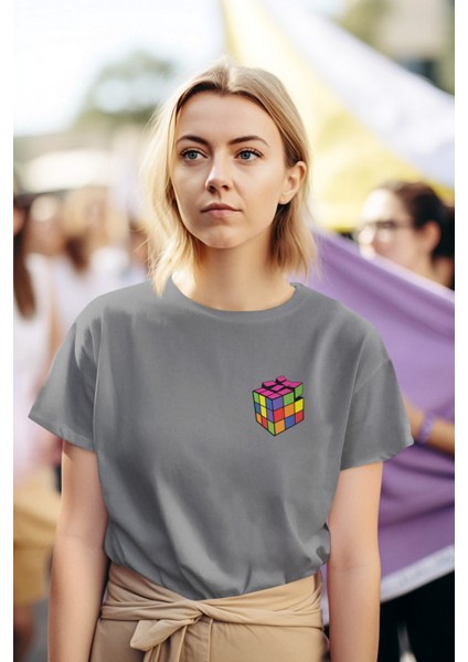 Zuno Kadın Comfort Fit Zeka Küpü Baskılı T-Shirt
