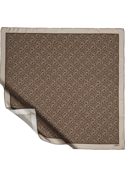 Twill Ipek Eşarp - Typo Monogram - Kahverengi