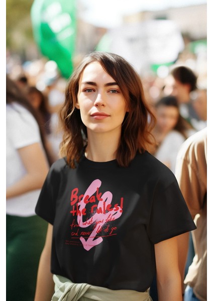 Zuno Kadın Comfort Fit Break The Rules Baskılı T-Shirt