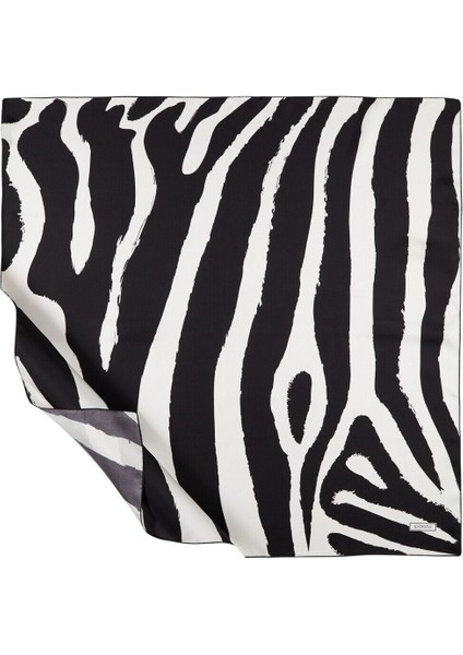 Siyah Beyaz Makro Zebra Desenli Tivil Ipek Eşarp