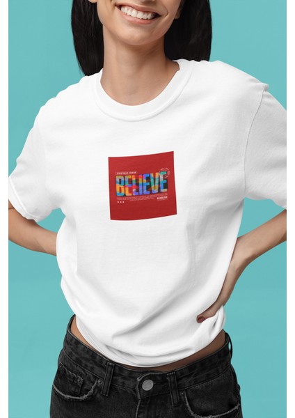Zuno Kadın Comfort Fit Belıeve Baskılı T-Shirt