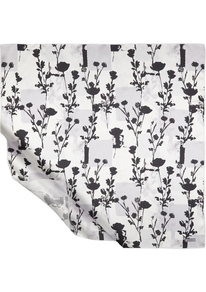 Beyaz Vintage Silhouette Desenli Tivil Ipek Eşarp