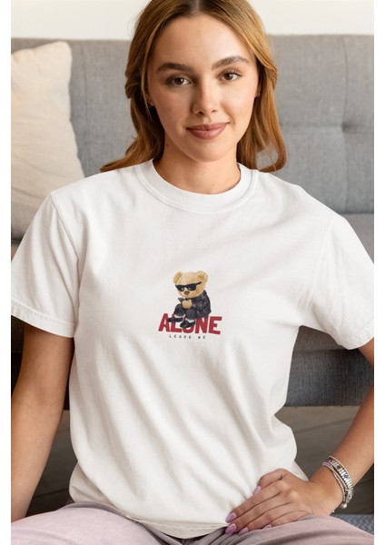 Zuno Kadın Comfort Fit Alone Bear Baskılı T-Shirt