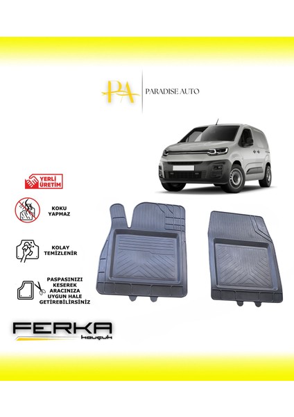 Citroen Berlingo 3 2019 ve Üstü Ön 2 Parça Uyarlanabilir Universal Havuzlu Paspas