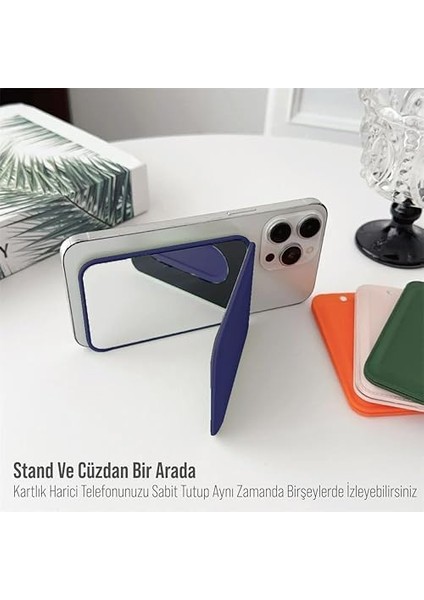 Apple Iphone ile Uyumlu Aynalı Iq Animasyonlu Magsafe Özellikli Deri Cüzdan (Dark Blue) modelleri