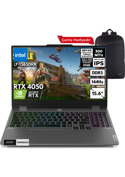 Loq I7-13650HX 48 -Gbddr5 1 Tbssd RTX4050 (6GB-105W) 15.6" Fhd Windows 11 Pro Aı Gaming Notebook + Hmf Sırt Çantası 83DV0118TRHMFC25